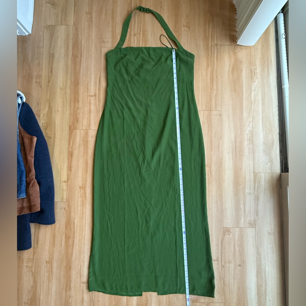 Reformation 100% Silk Alli Green Halter Neck Dress